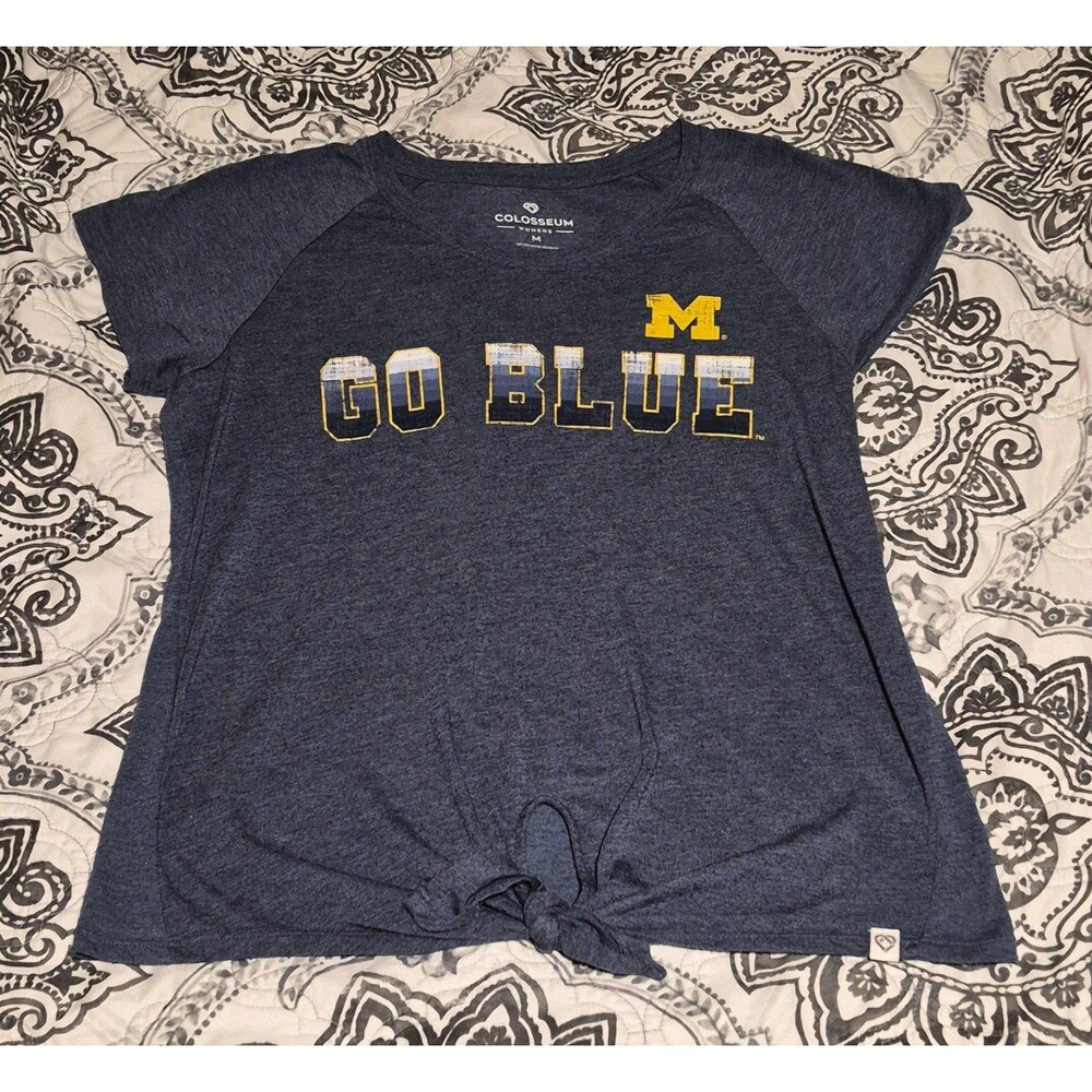 Colosseum Michigan Wolverines Women's Size M Navy Short Sleeve Front Tie Shirt